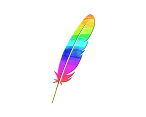 Feather ink pen symbol, LGBT Gay Pride Rainbow Flag icon logo illustration