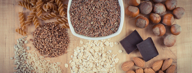 Healthy food containing magnesium, other vitamins, minerals and dietary fiber