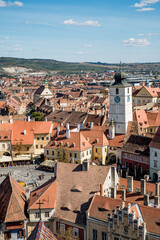 Aerial view over the city  from Saint Mary Lutheran Cathedral in Sibiu city, Romania
