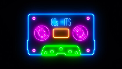 Illustration of an audio cassette in retro neon