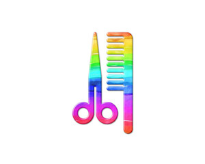Barber Hairdresser hairstylist symbol, LGBT Gay Pride Rainbow Flag icon logo illustration