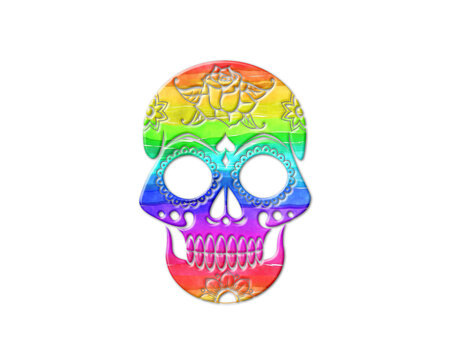 Sugar Skull, day of the Dead symbol, LGBT Gay Pride Rainbow Flag icon logo illustration
