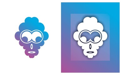 Head profile with stormy clouds and clear sky. Mindfulness and stress management in psychology, logo vector illustration. on a black and white background.