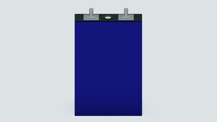 Lithium iron phosphate LiFePO4 (LFP) cells for an electric vehicle battery. EV batteries on white background. Empty space on the cell body for your text. Blank for designers. 3D render.