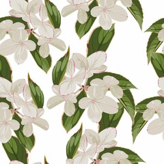 Vintage white Flowers. Floral Hortensia Background. Seamless Pattern for design, print, textile, scrapbook.
