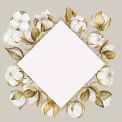 Background with watercolor cotton flowers.