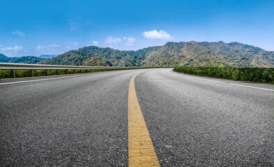 Freeway skyline and financial district modern buildings