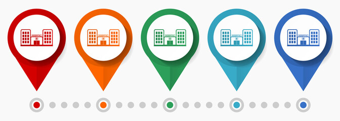 Hospital building concept vector icon set, flat design health pointers, infographic template
