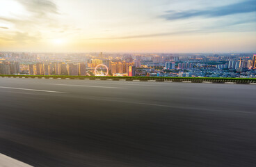 Fototapeta premium Freeway skyline and financial district modern buildings