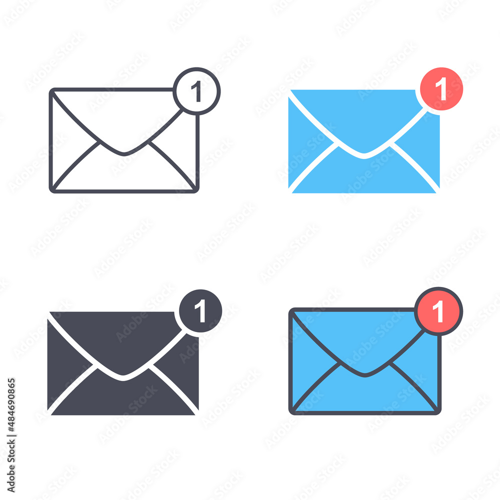 Poster new incoming message icon set. envelope with notification symbol. vector isolated illustration