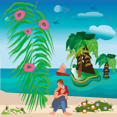 Couple in love at the beach on hammock. Inspiration for wedding, date, romantic travel card. Family