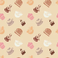 Tafelkleed Seamless pattern of meal icons, fast food and coffee print, for wrapping paper, wallpaper, fabric pattern, backdrop, gift wrap, cover of notebook, envelope. Vector illustration © Anna