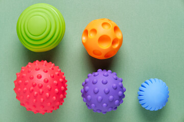Tactile or sensory balls to enhance the cognitive and physical processes of children. View from...