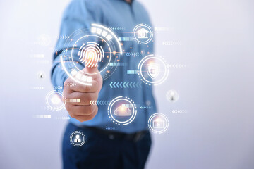 Personal information is safe and must be logged in using a password. Protect personal information, business people are scanning their fingerprints to log into the internet.