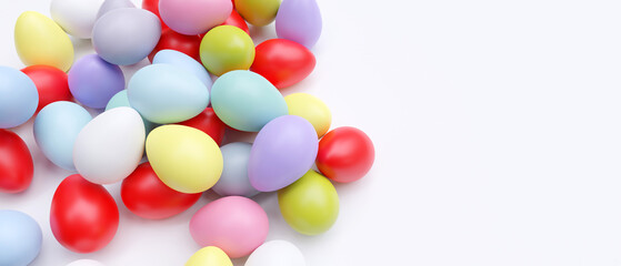 Easter egg on white, overhead view. Spring Holiday celebration, copy space. 3d render