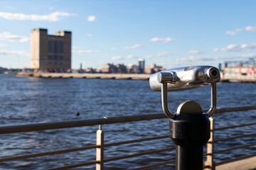 Viewfinder Binoculars at Hudson River Park along the Hudson River of New York City
