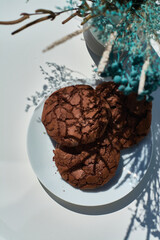 Homemade natural chocolate cookies in coffee shop