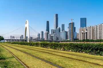 Fototapeta premium Guangzhou light rail rail transportation close-up