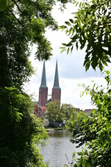 Lübeck, Blick über die Trave auf die Marienkirche