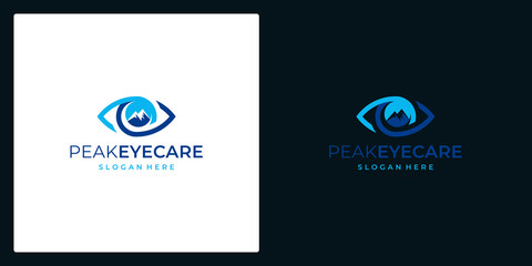 Peak mountain and eye care logo vector icon design illustration. Premium vector