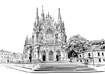 Poland. Krakow. Church of St. Joseph. Hand drawn sketch. City vector illustration