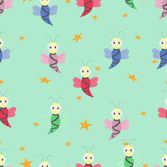 beautiful seamless pattern of bee and star
