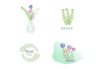 illustration of a set of flower and leaf