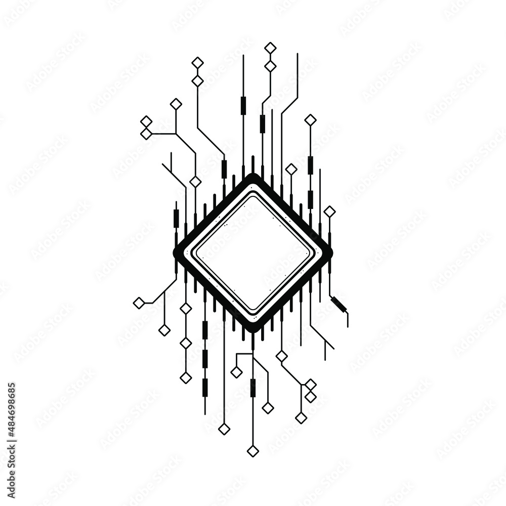 Poster abstract black simple line cpu, computer, technology doodle outline element vector design style sket