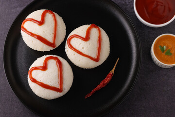 valentines day special idli idly with love red heart South Indian breakfast Valentine's Day red and...