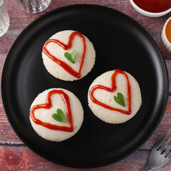valentines day special idli idly with love red heart South Indian breakfast Valentine's Day red and...