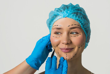 Young woman preparing for plastic surgery. Plastic Surgery Operation Cosmetology. Beauty Face