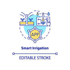 Smart irrigation concept icon. Home automation device abstract idea thin line illustration. Farm automation. Isolated outline drawing. Editable stroke. Arial, Myriad Pro-Bold fonts used