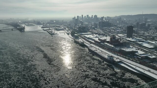 Montreal City Jacques Cartiers bridge and downtown buildings in the background