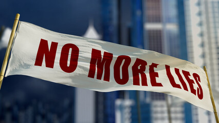 No more lies transparent banner on bokeh city bg - object 3D rendering