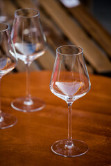 wine glasses on a summer evening on the terrace. romantic evening