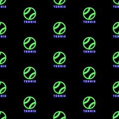 Tennis seamless pattern, bright vector illustration on a black background.