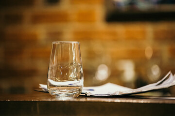 glass of water on a table in a restaurant