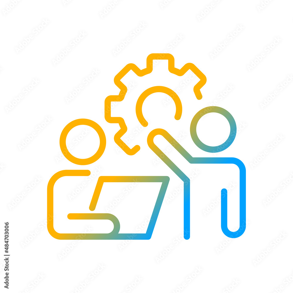Poster collaboration gradient linear vector icon. group cooperation to work on project development. coworki