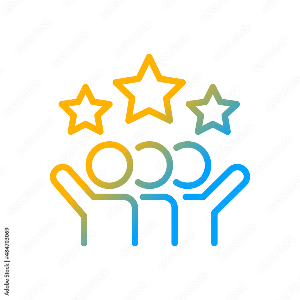 Poster teamwork success gradient linear vector icon. achievement for group project. star rating for review.
