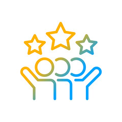Teamwork success gradient linear vector icon. Achievement for group project. Star rating for review. Thin line color symbol. Modern style pictogram. Vector isolated outline drawing