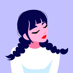 girl with blue hair. direct image. With pigtails.