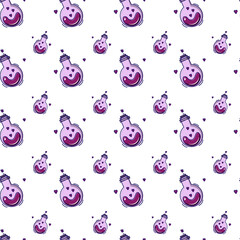 seamless pattern for valentine's day. Love potion with MBE style hearts. For decorative design.