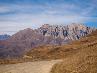 Fototapeta na wymiar Mount Chydjyty Khokh. View from Dargavs. North Ossetia. Russia