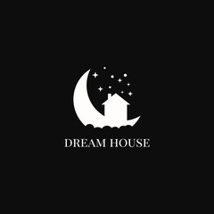 house and moon logo vector design