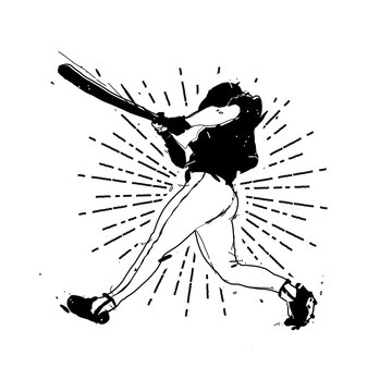 recommend clip art: Baseball player black and white emblem design. Vintage vector illustration