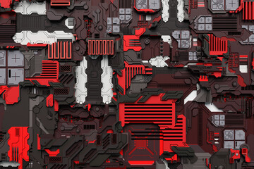 3d illustration close-up of a military technological upholstery made of metal, a pattern in the form of a metal, technological coating of a spacecraft or robot