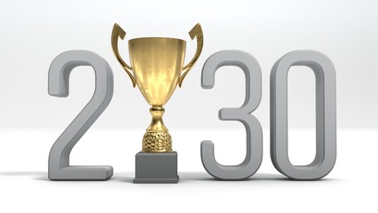 3D illustration of the year 2030 with trophy