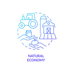 Natural economy blue gradient concept icon. Domestic products exchange. Barter goods. Economy models abstract idea thin line illustration. Isolated outline drawing. Myriad Pro-Bold fonts used