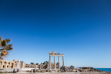 Fototapeta premium Temple of Apollo at the ancient city of Side in Antalya region on the Mediterranean coast of Turkey.