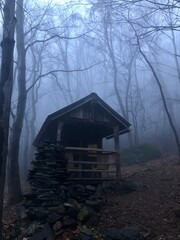 Fototapeta na wymiar Spooky House in the foggy woods